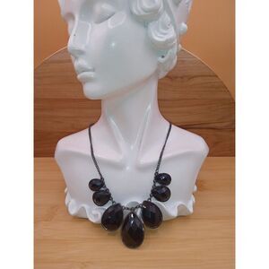 The Limited Designer Black Resin Faceted Cabochon Victorian Bib Style Necklace